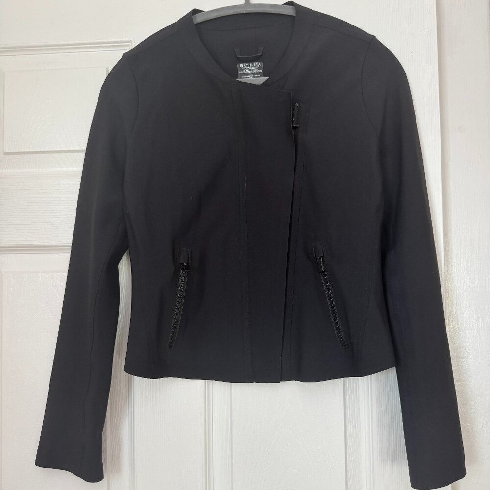 ATHLETA MOTO STYLE CROPPED JACKET, BLACK, SIZE XS